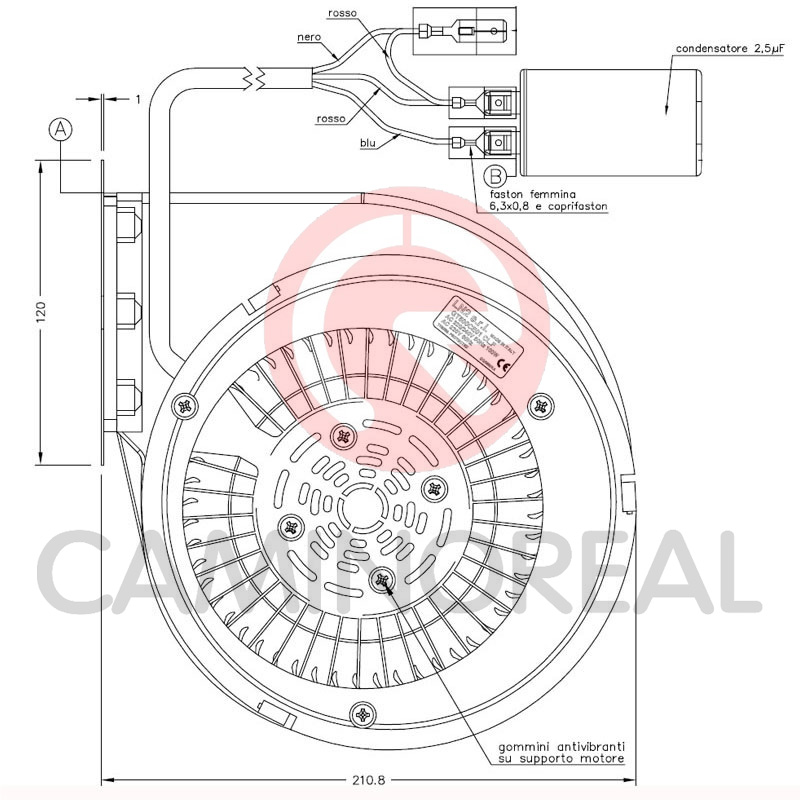 Ventilatore centrifugo per stufa pellet 14706060 Specifico per alte temperature 